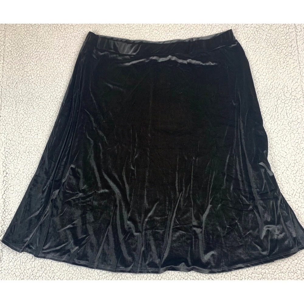 J Lee Skirt Women's 2XL Black Velvet A-Line Midi Pull-On Stretch‎